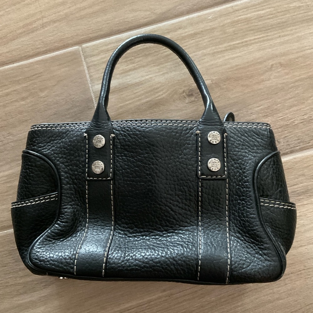 Michael Kors Womens Pebbled Black Leather Satchel Purse Handbag Tote Bag Vtg 90s